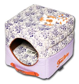 Touchdog Floral-Galore Convertible and Reversible Squared 2-in-1 Collapsible Dog House Bed (sku: PB49PLLG)